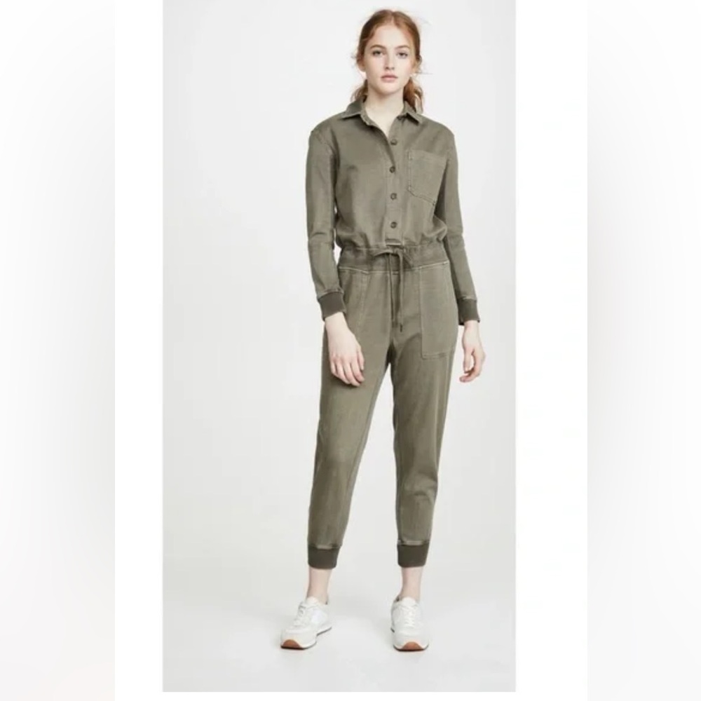 JAMES PERSE Mixed Media Jumpsuit In Green / GENTLY USED SIZE SMALL